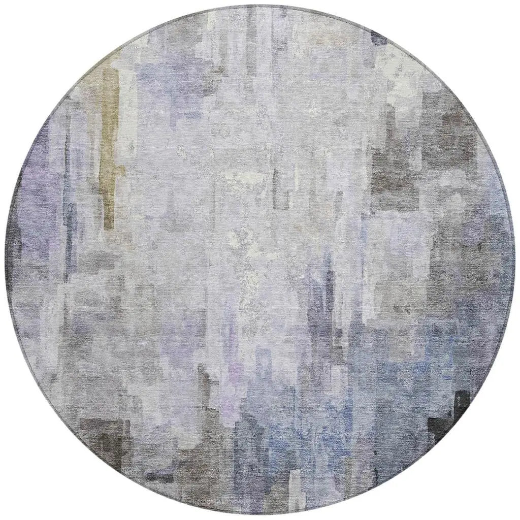 8' Lavender And Gray Round Abstract Washable Indoor Outdoor Area Rug Homeroots Outdoor