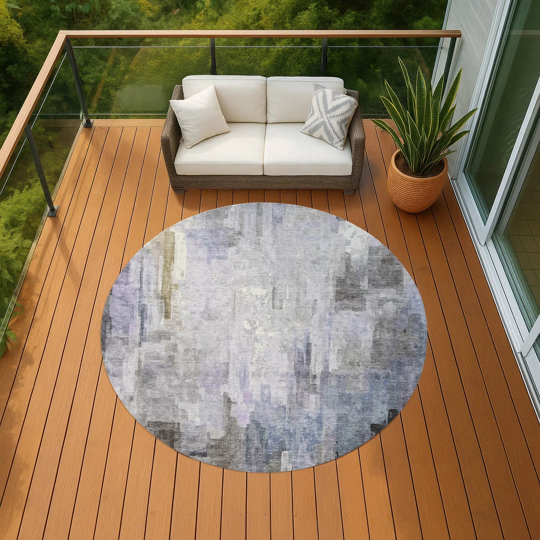 8' Lavender And Gray Round Abstract Washable Indoor Outdoor Area Rug Homeroots Outdoor