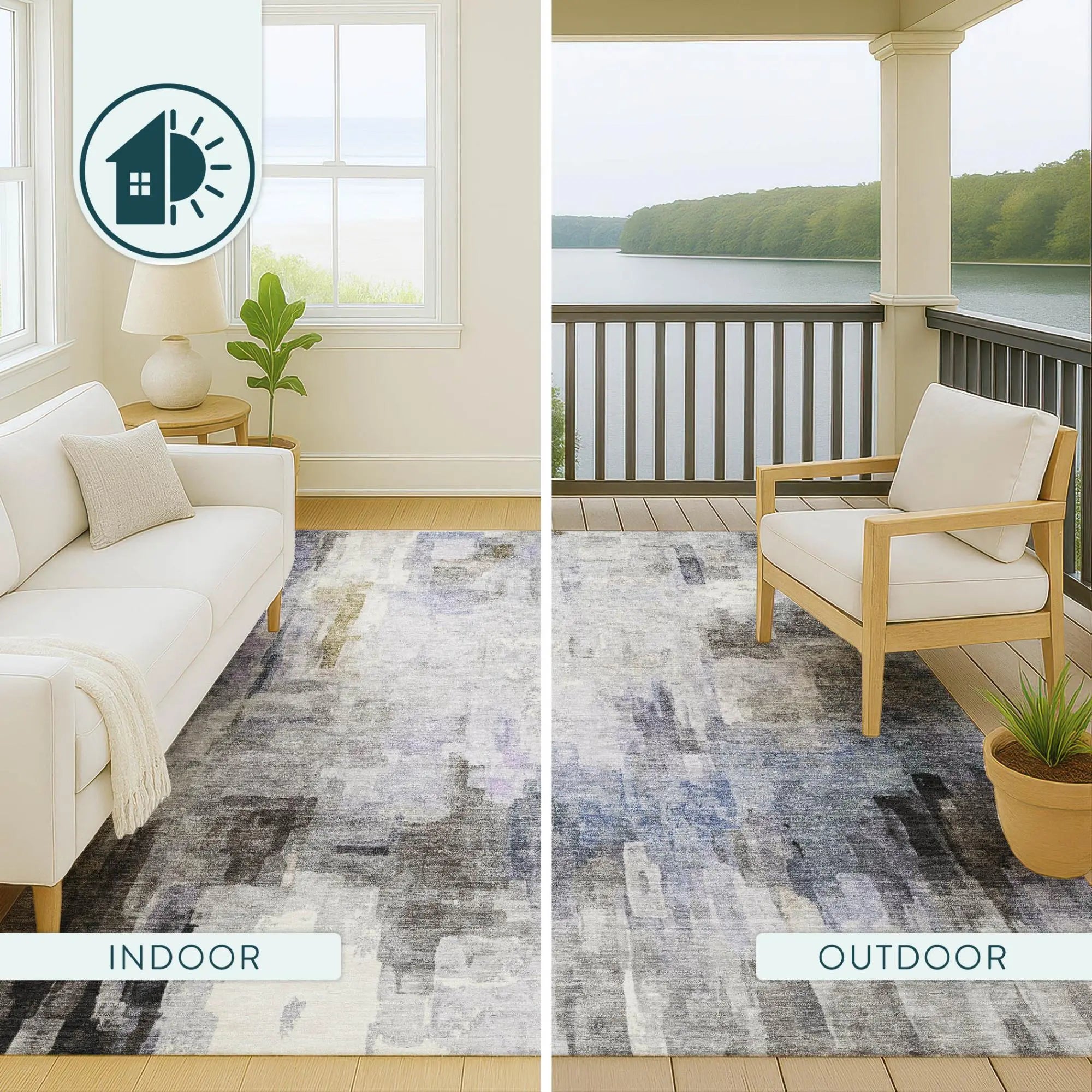8' Lavender And Gray Round Abstract Washable Indoor Outdoor Area Rug Homeroots Outdoor