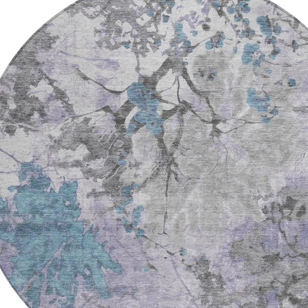 8' Lavender And Ivory Round Abstract Washable Indoor Outdoor Area Rug Homeroots Outdoor