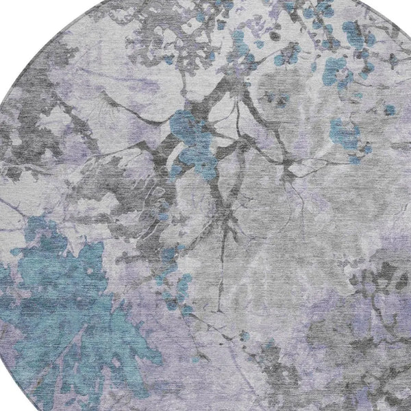 8' Lavender And Ivory Round Abstract Washable Indoor Outdoor Area Rug Homeroots Outdoor