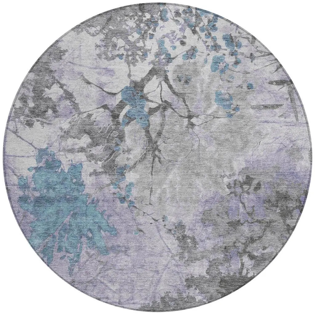 8' Lavender And Ivory Round Abstract Washable Indoor Outdoor Area Rug Homeroots Outdoor