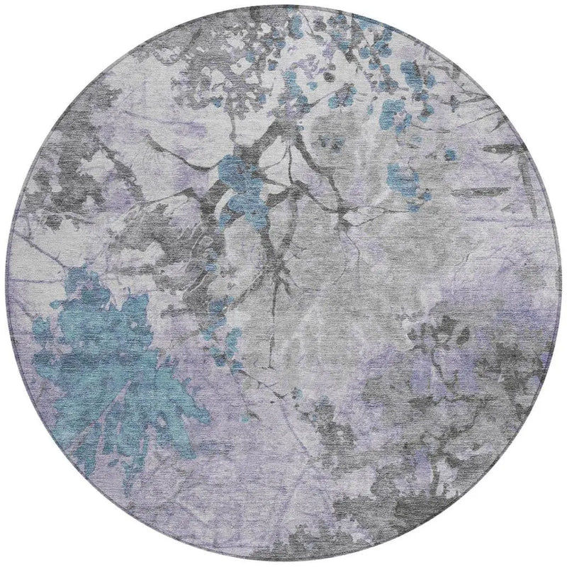 8' Lavender And Ivory Round Abstract Washable Indoor Outdoor Area Rug Homeroots Outdoor