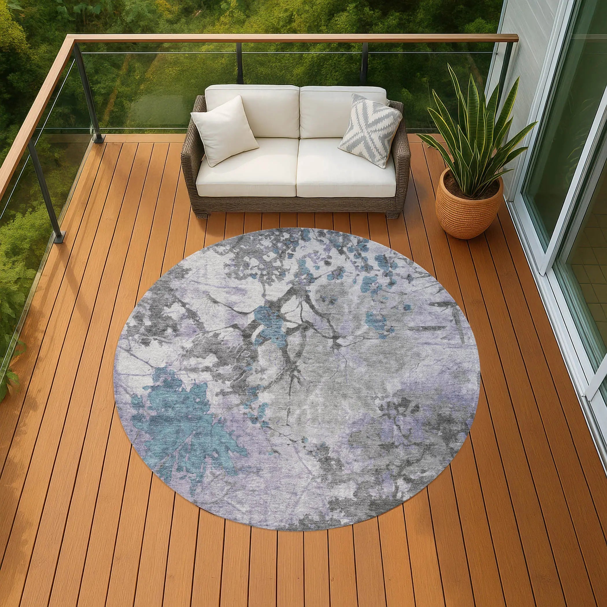 8' Lavender And Ivory Round Abstract Washable Indoor Outdoor Area Rug Homeroots Outdoor