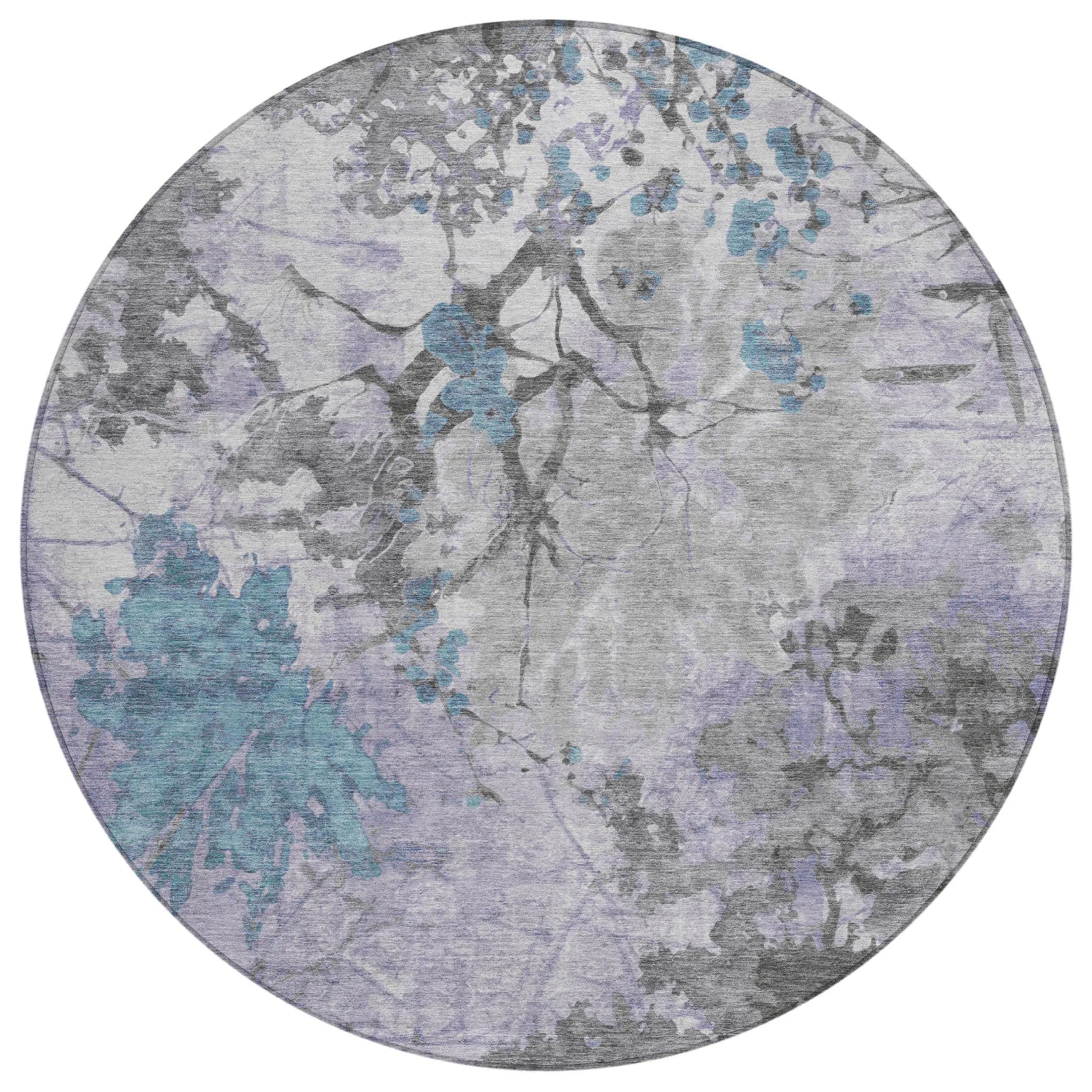 8' Lavender And Ivory Round Abstract Washable Indoor Outdoor Area Rug Homeroots Outdoor