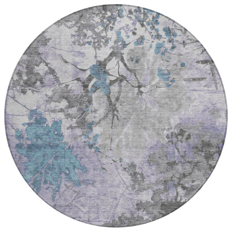 8' Lavender And Ivory Round Abstract Washable Indoor Outdoor Area Rug Homeroots Outdoor