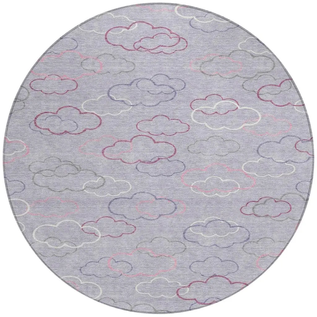 8' Lavender And Ivory Round Abstract Washable Indoor Outdoor Area Rug Homeroots Outdoor