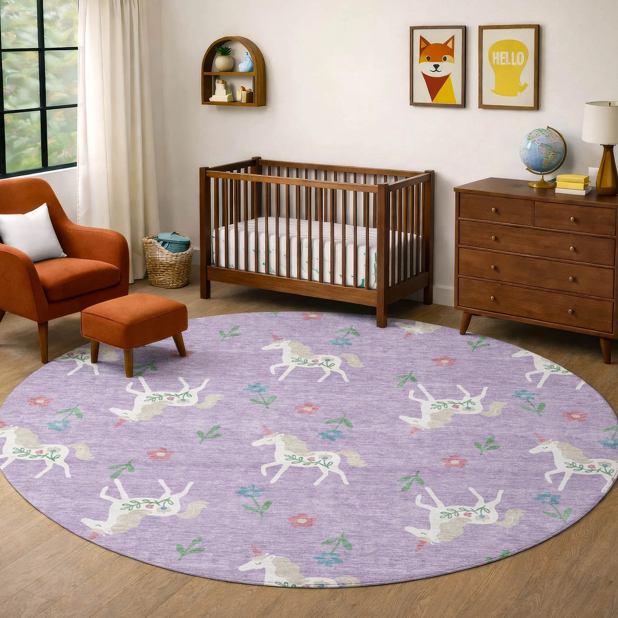8' Lavender And Ivory Round Floral Washable Indoor Outdoor Area Rug Homeroots Outdoor
