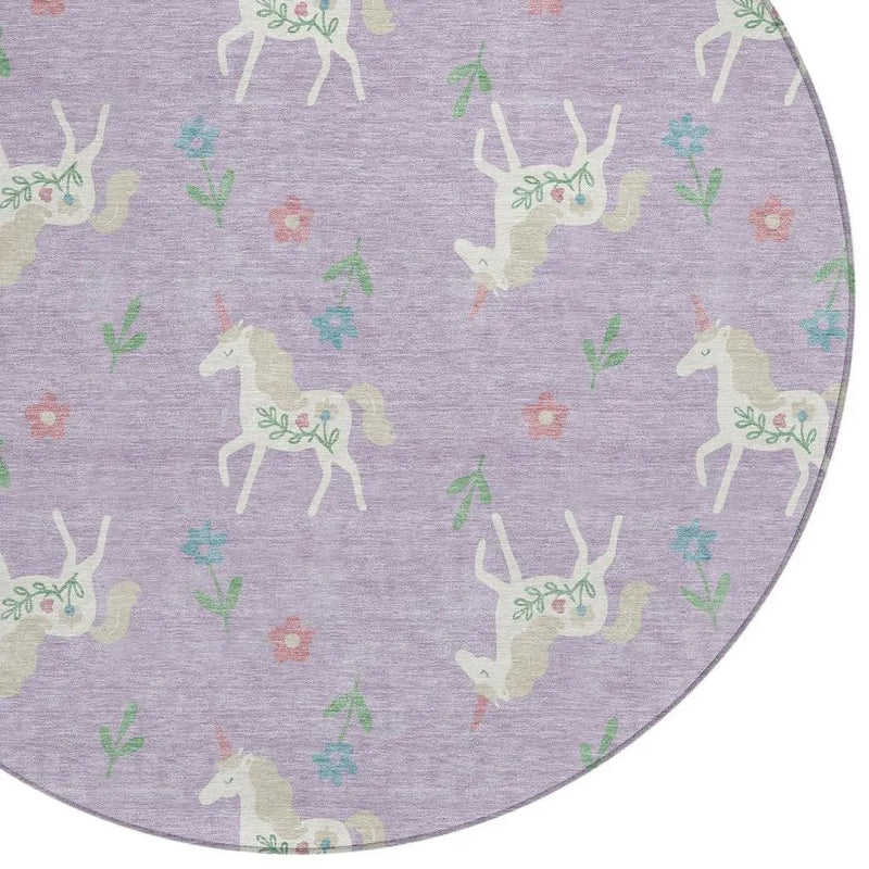 8' Lavender And Ivory Round Floral Washable Indoor Outdoor Area Rug Homeroots Outdoor