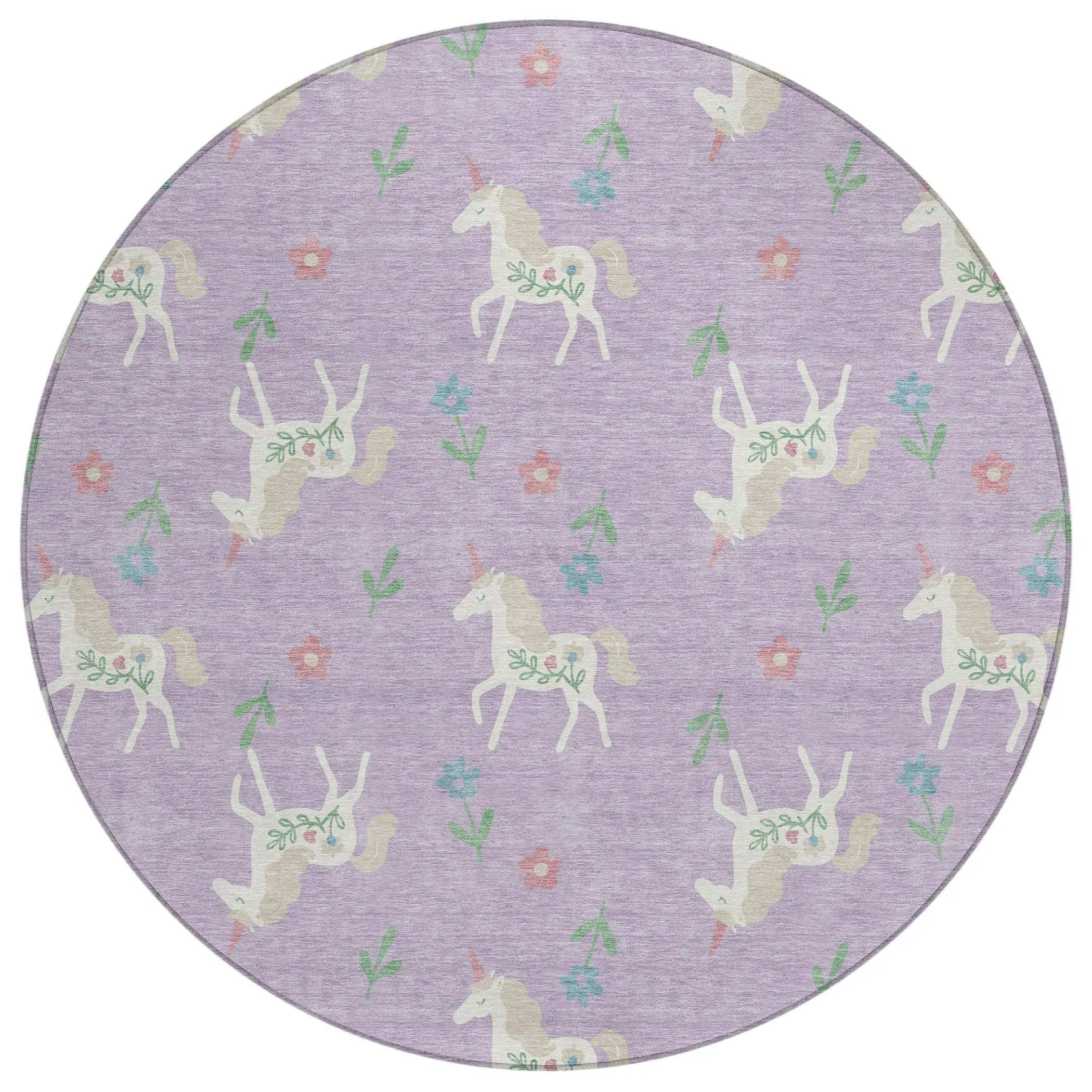 8' Lavender And Ivory Round Floral Washable Indoor Outdoor Area Rug Homeroots Outdoor