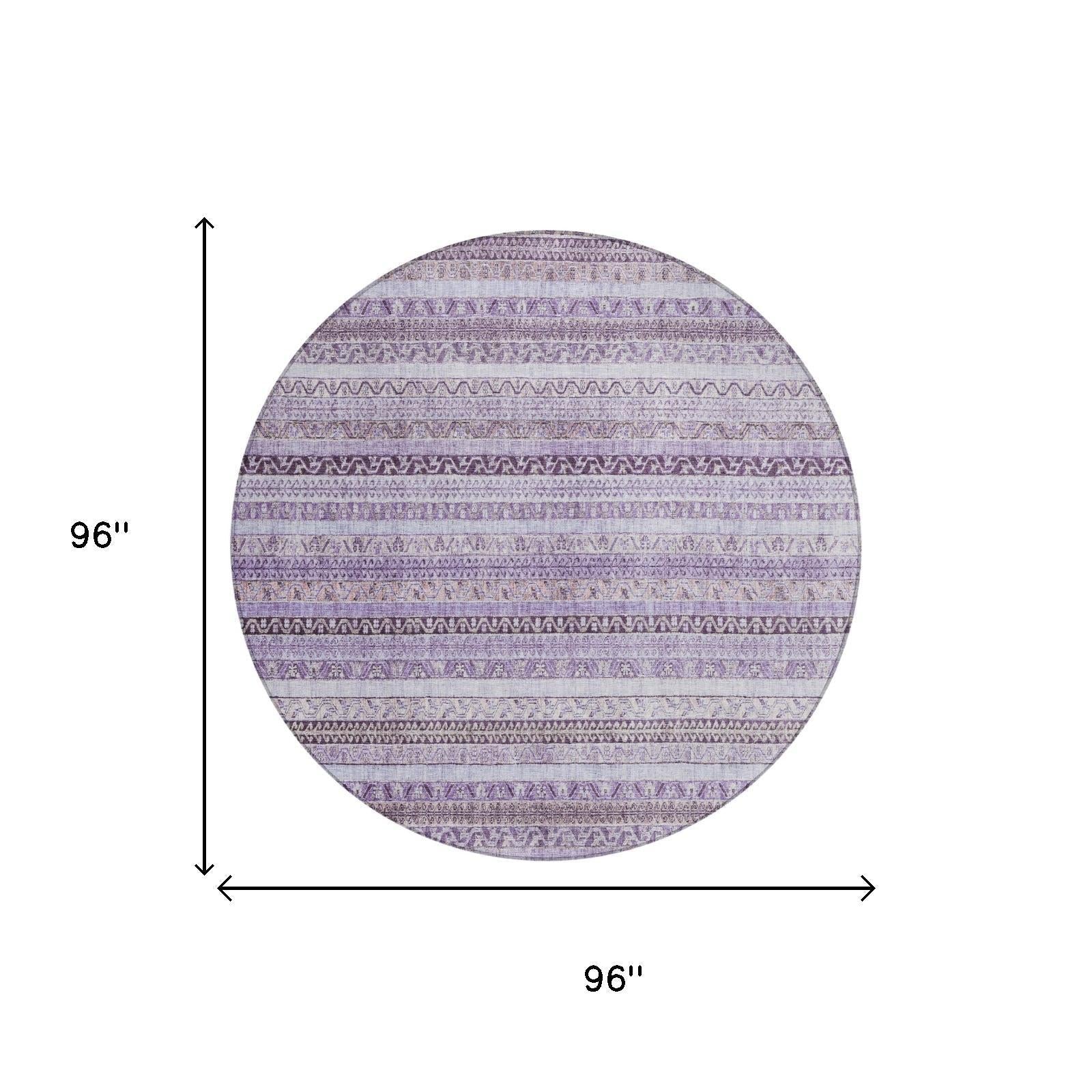 8' Lavender And Purple Round Striped Washable Indoor Outdoor Area Rug Homeroots Outdoor