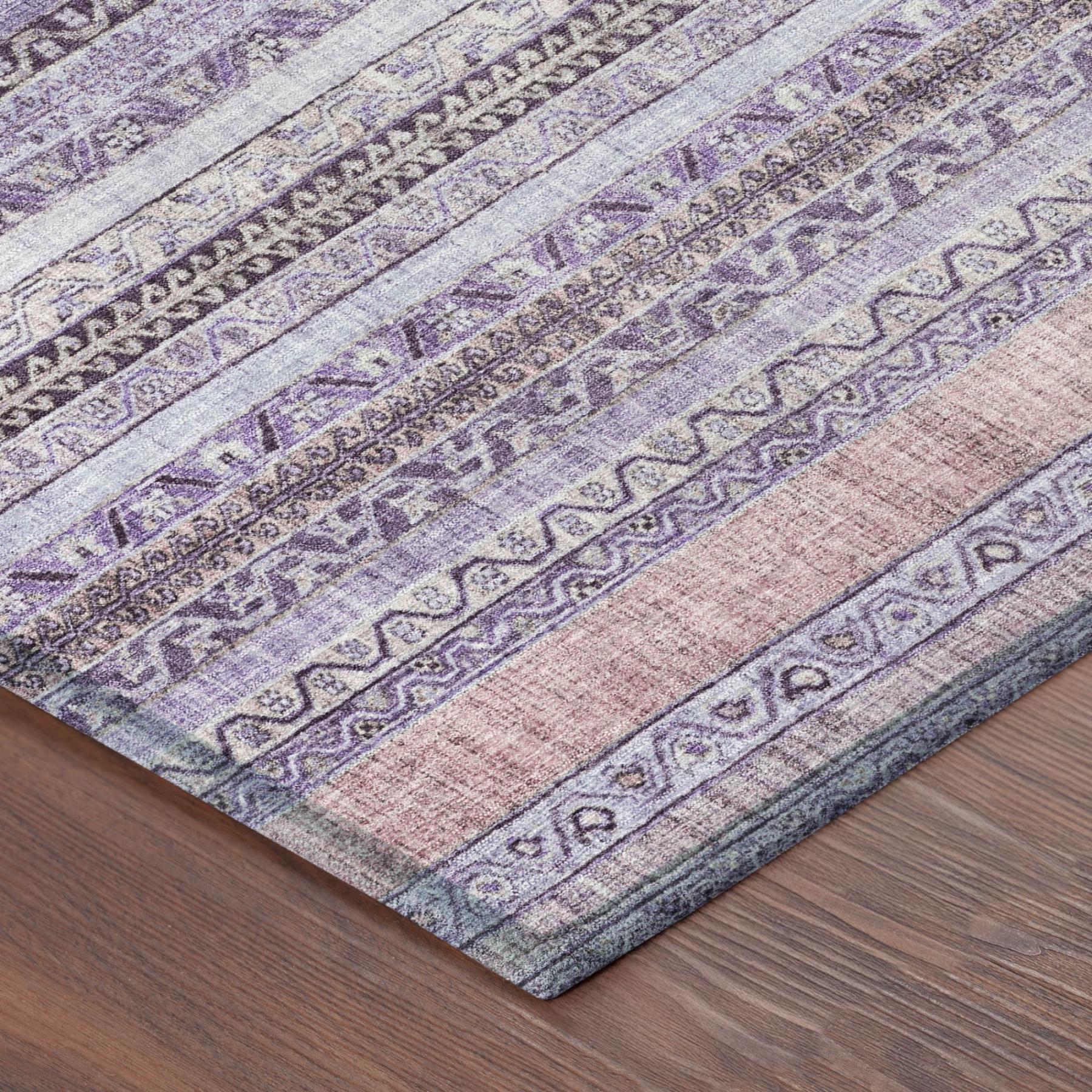 8' Lavender And Purple Round Striped Washable Indoor Outdoor Area Rug Homeroots Outdoor