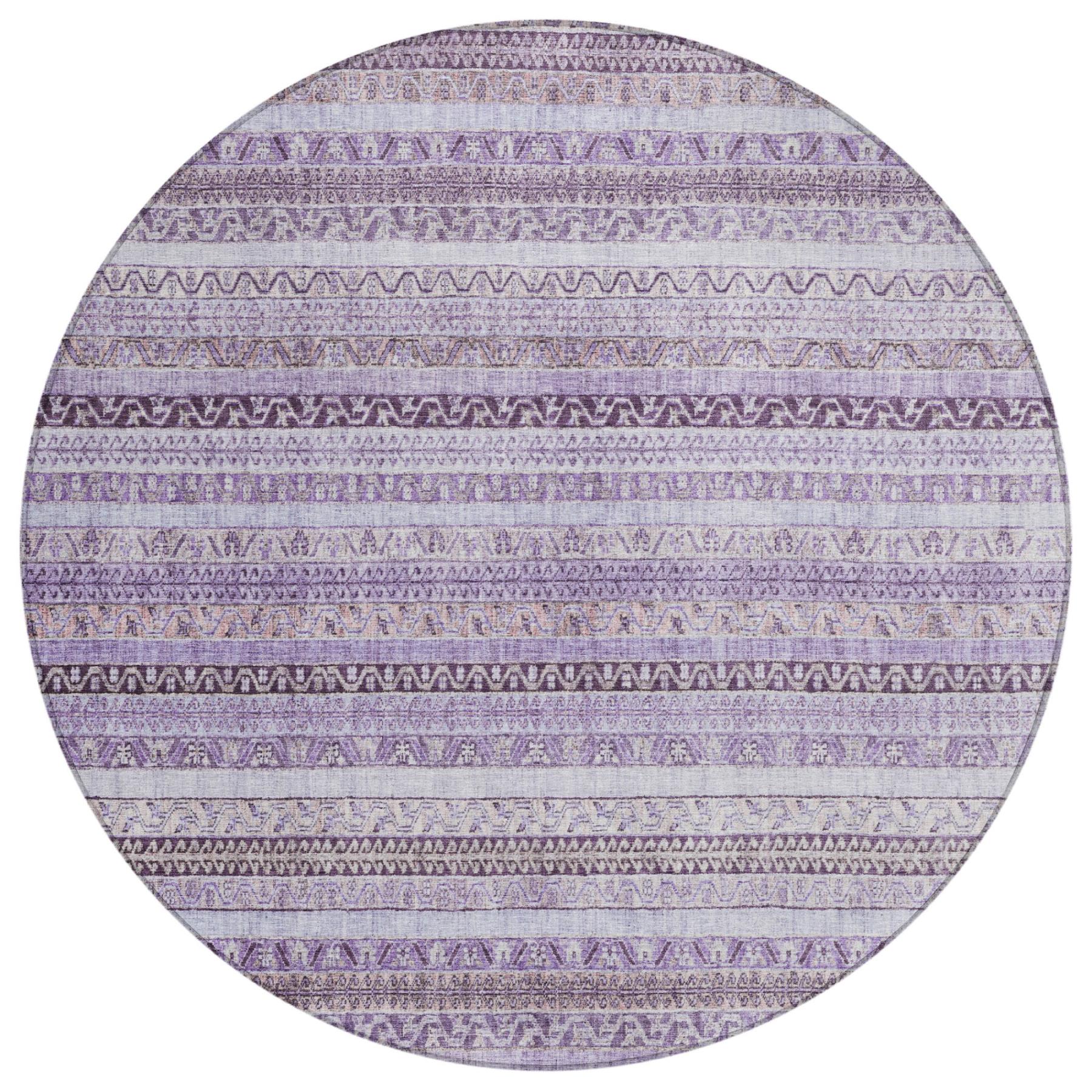 8' Lavender And Purple Round Striped Washable Indoor Outdoor Area Rug Homeroots Outdoor