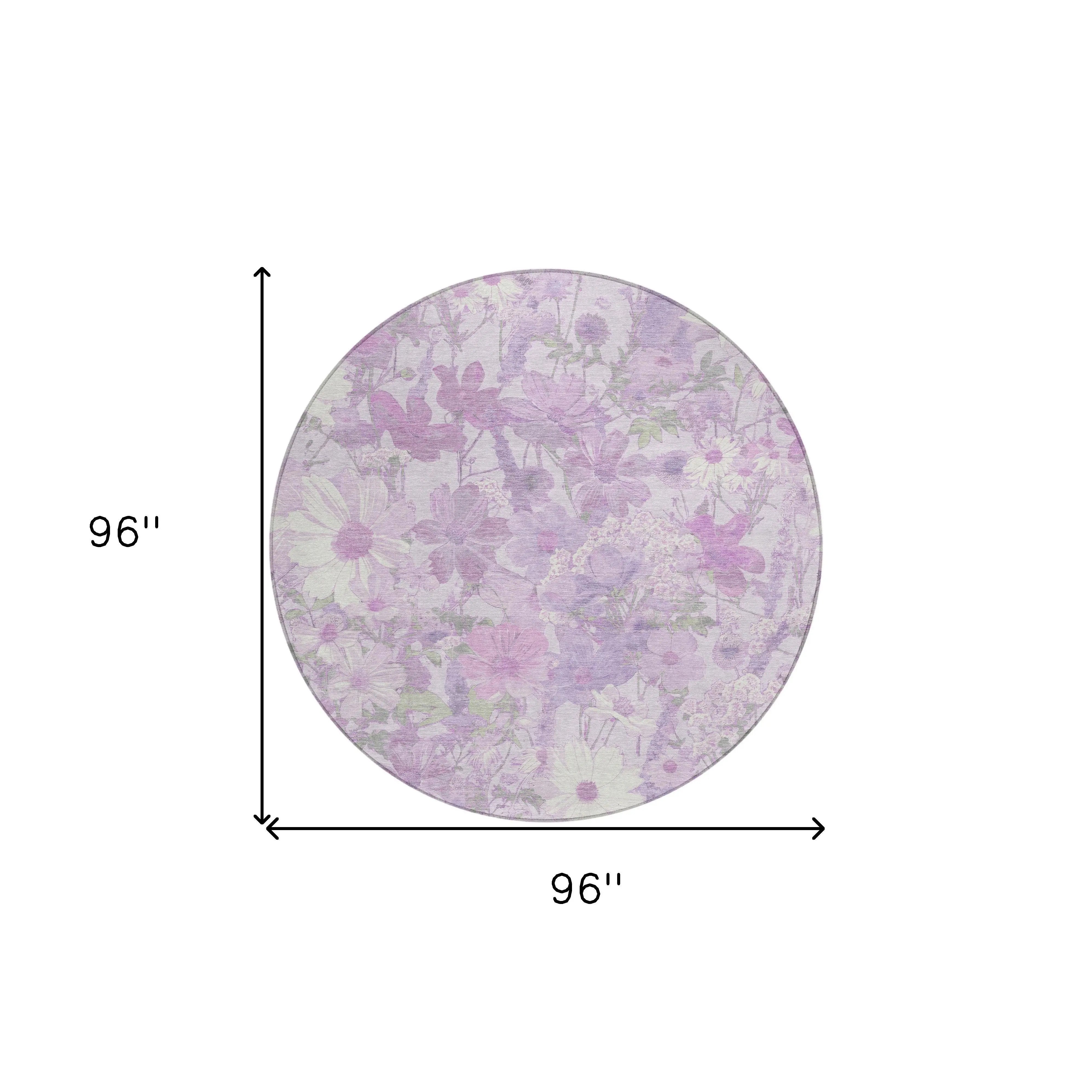 8' Lavender Purple And Lilac Round Floral Washable Indoor Outdoor Area Rug Homeroots Outdoor