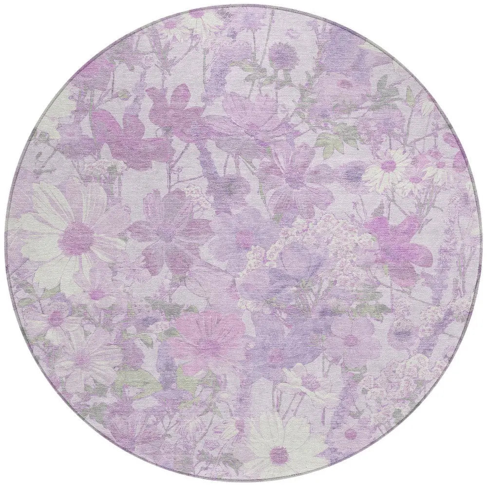 8' Lavender Purple And Lilac Round Floral Washable Indoor Outdoor Area Rug Homeroots Outdoor