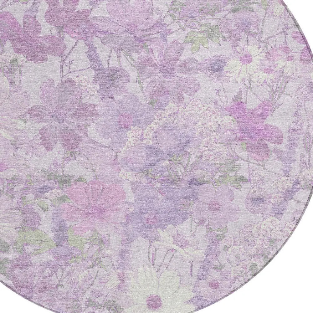 8' Lavender Purple And Lilac Round Floral Washable Indoor Outdoor Area Rug Homeroots Outdoor