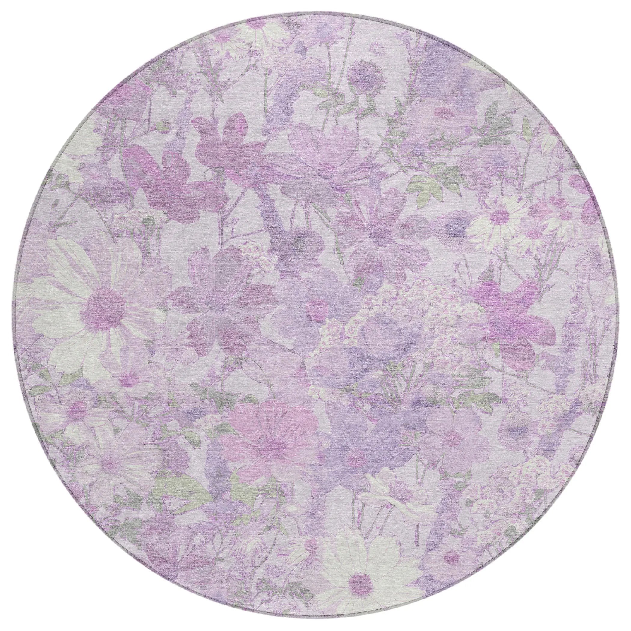 8' Lavender Purple And Lilac Round Floral Washable Indoor Outdoor Area Rug Homeroots Outdoor