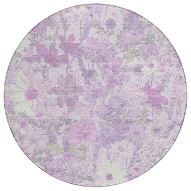 8' Lavender Purple And Lilac Round Floral Washable Indoor Outdoor Area Rug Homeroots Outdoor