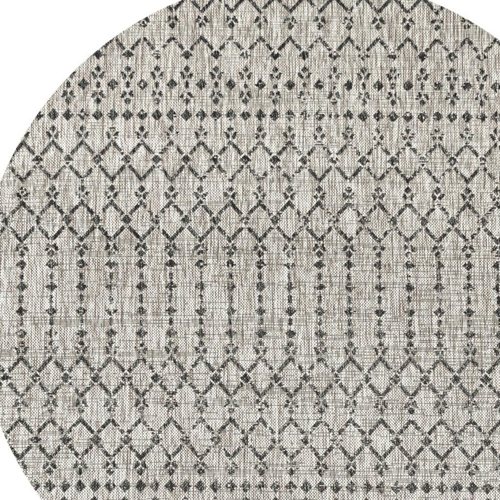 8' Light Gray And Black Round Trellis Indoor Outdoor Area Rug - GreatEagleInc