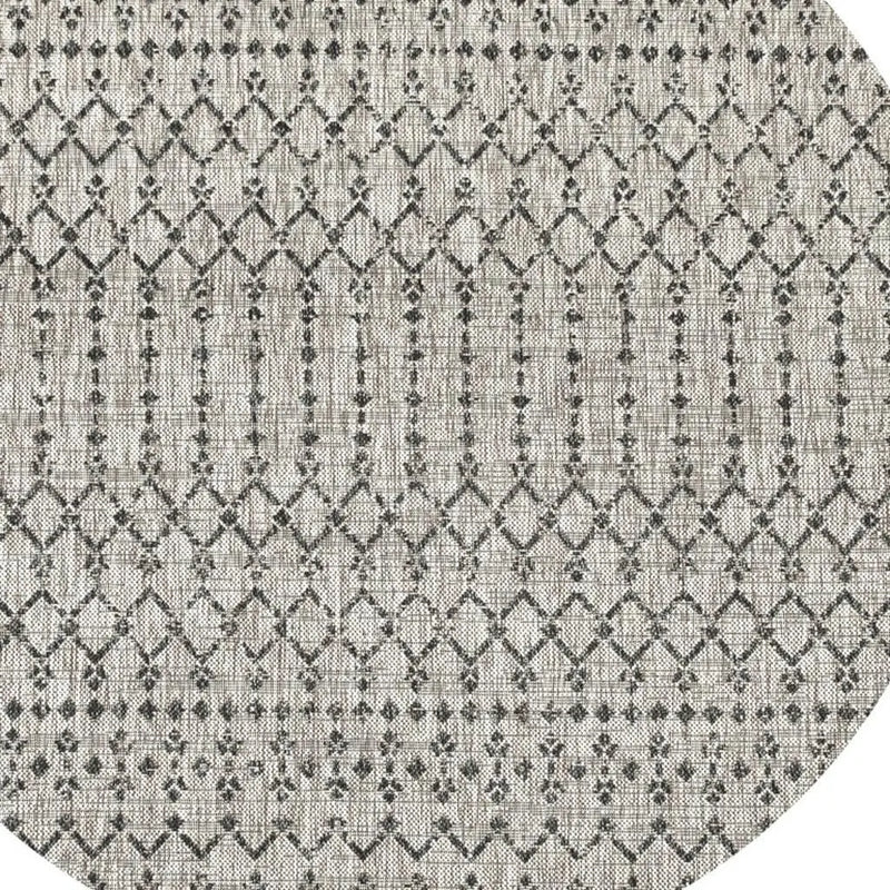 8' Light Gray And Black Round Trellis Indoor Outdoor Area Rug Homeroots Outdoor