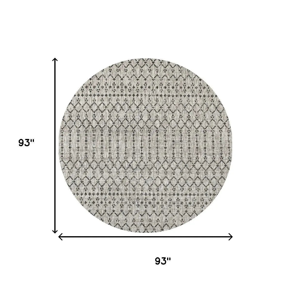 8' Light Gray And Black Round Trellis Indoor Outdoor Area Rug Homeroots Outdoor