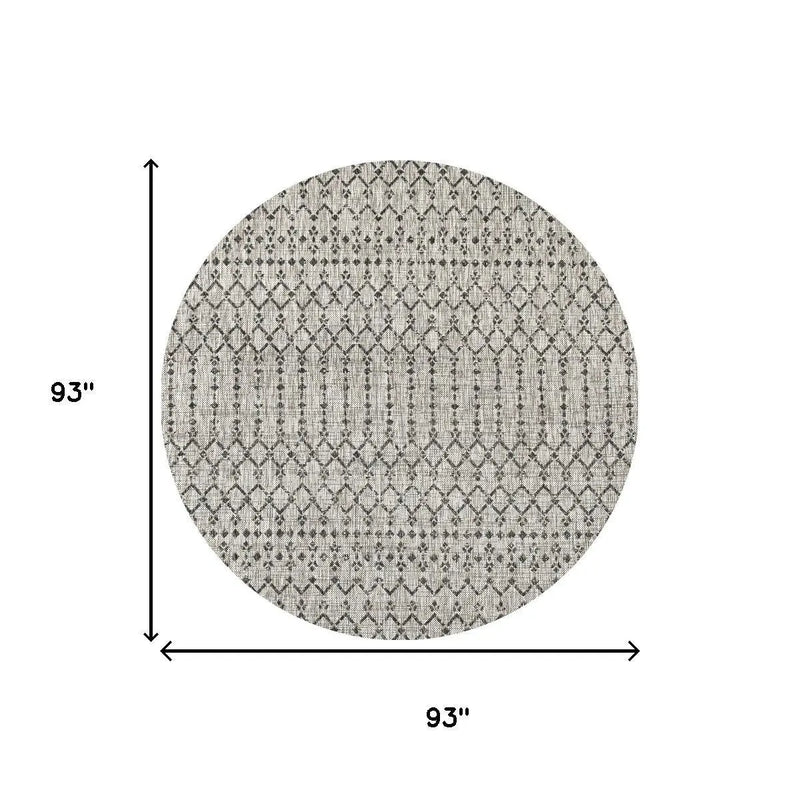 8' Light Gray And Black Round Trellis Indoor Outdoor Area Rug Homeroots Outdoor