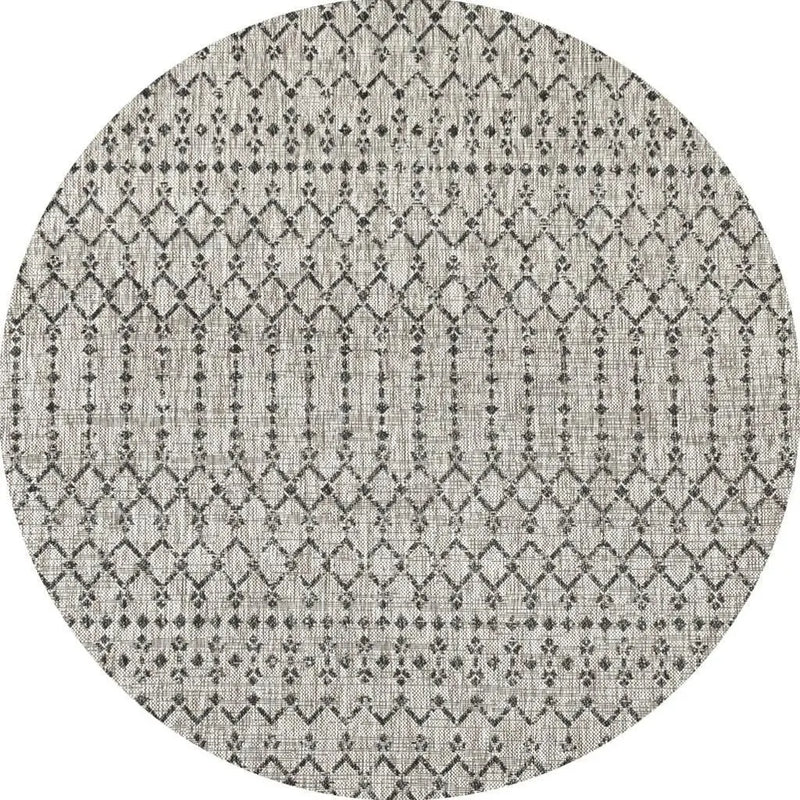 8' Light Gray And Black Round Trellis Indoor Outdoor Area Rug Homeroots Outdoor