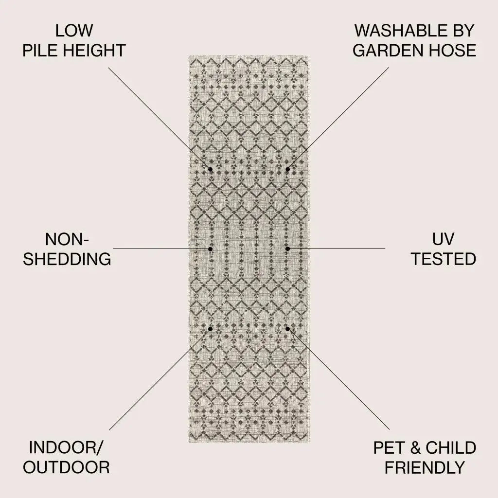8' Light Gray And Black Trellis Indoor Outdoor Runner Rug Homeroots Outdoor