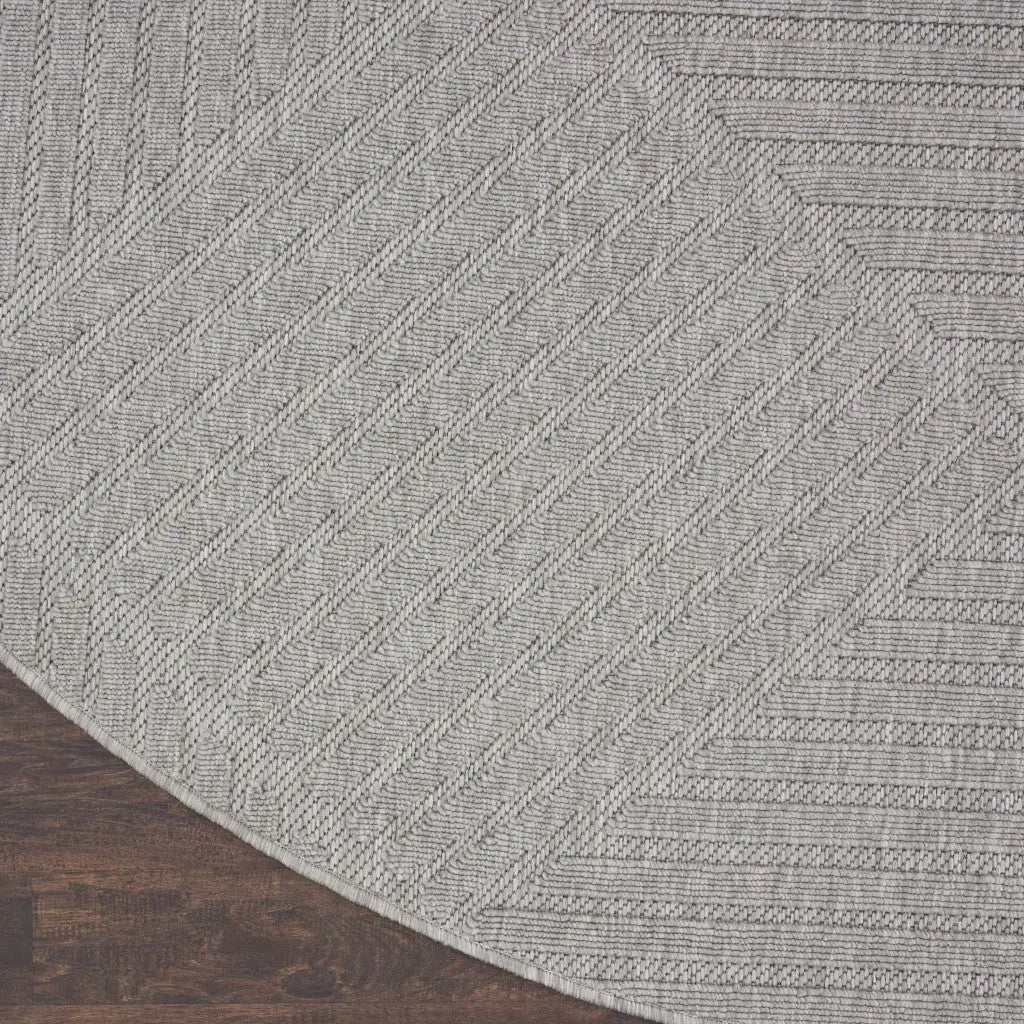 8' Light Gray And Gray Round Geometric Indoor Outdoor Area Rug Homeroots Outdoor