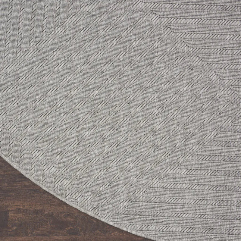 8' Light Gray And Gray Round Geometric Indoor Outdoor Area Rug Homeroots Outdoor