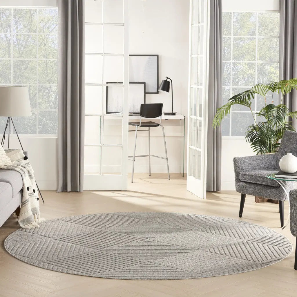 8' Light Gray And Gray Round Geometric Indoor Outdoor Area Rug Homeroots Outdoor