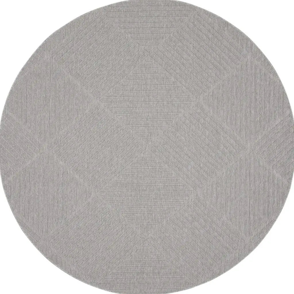 8' Light Gray And Gray Round Geometric Indoor Outdoor Area Rug Homeroots Outdoor