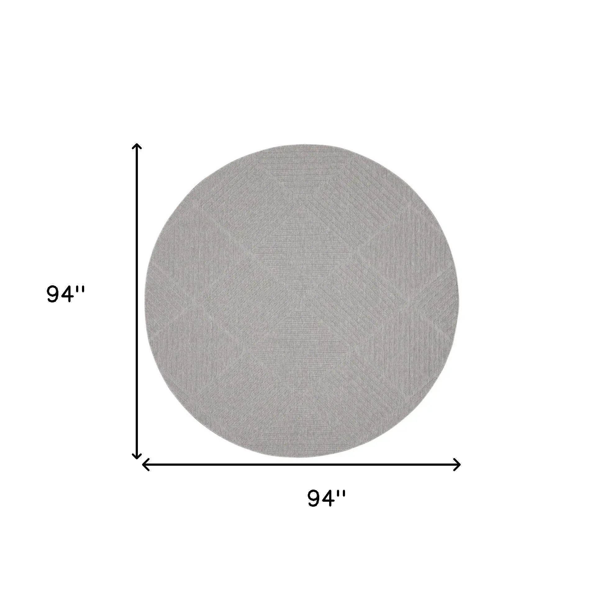 8' Light Gray And Gray Round Geometric Indoor Outdoor Area Rug Homeroots Outdoor