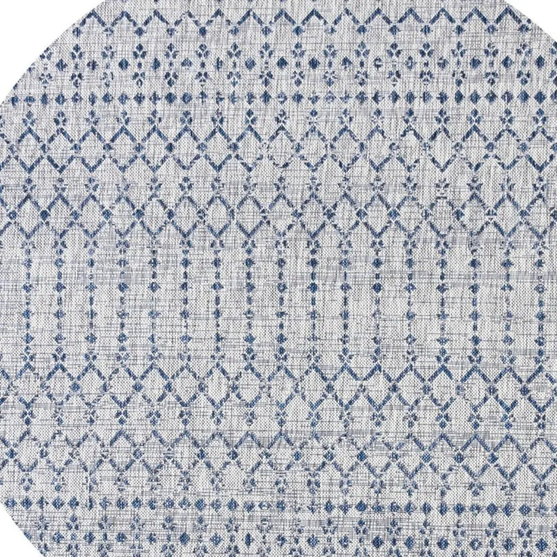 8' Light Gray And Navy Blue Round Trellis Indoor Outdoor Area Rug - GreatEagleInc