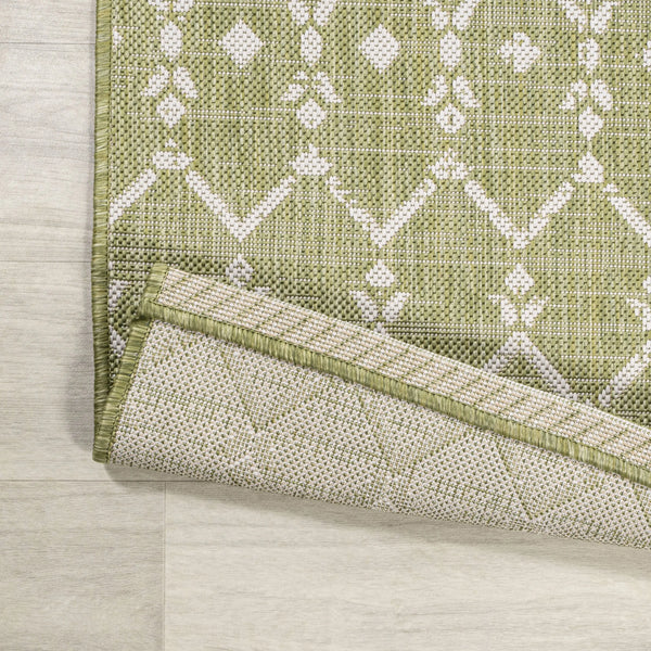 8' Light Green And Cream Trellis Indoor Outdoor Runner Rug Homeroots Outdoor