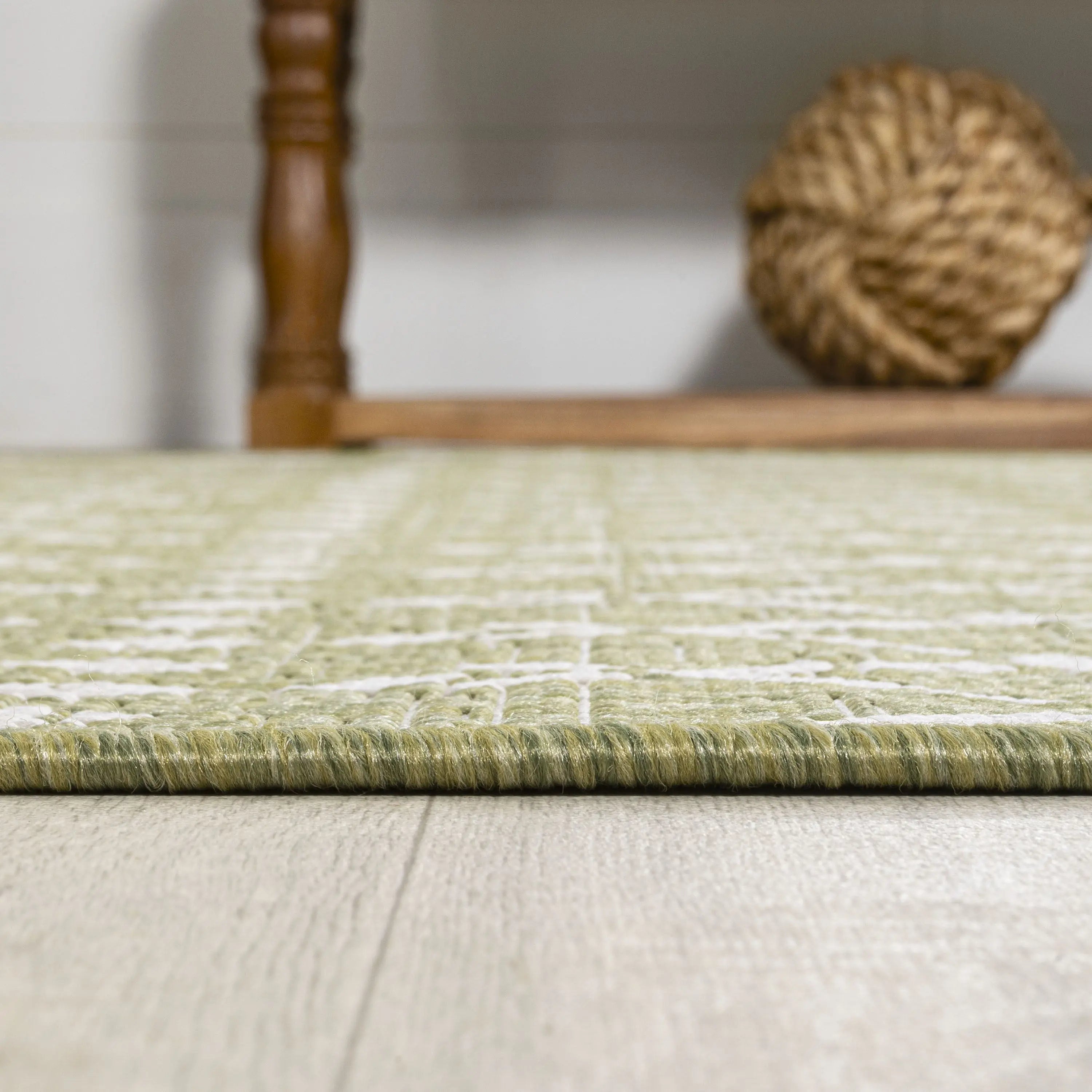 8' Light Green And Cream Trellis Indoor Outdoor Runner Rug Homeroots Outdoor