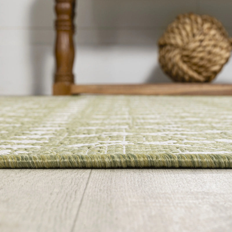 8' Light Green And Cream Trellis Indoor Outdoor Runner Rug Homeroots Outdoor