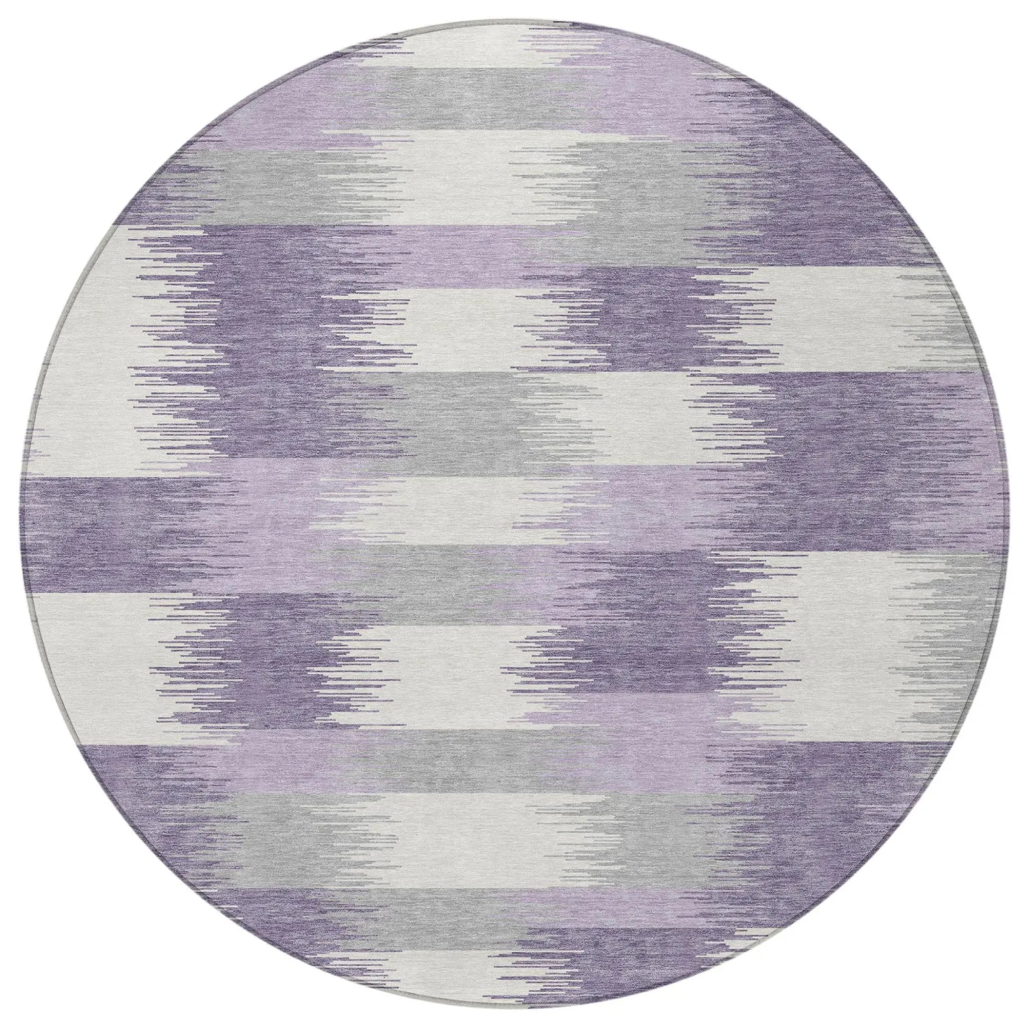 8' Lilac And Purple Round Geometric Washable Indoor Outdoor Area Rug Homeroots Outdoor