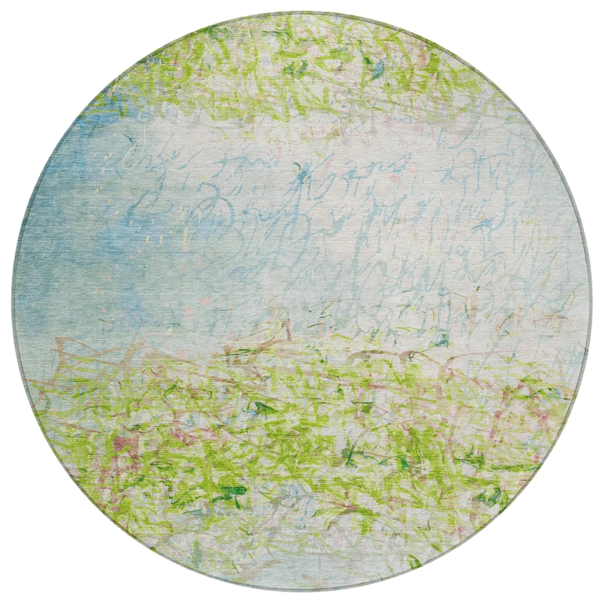 8' Lime Green And Ivory Round Abstract Washable Indoor Outdoor Area Rug Homeroots Outdoor