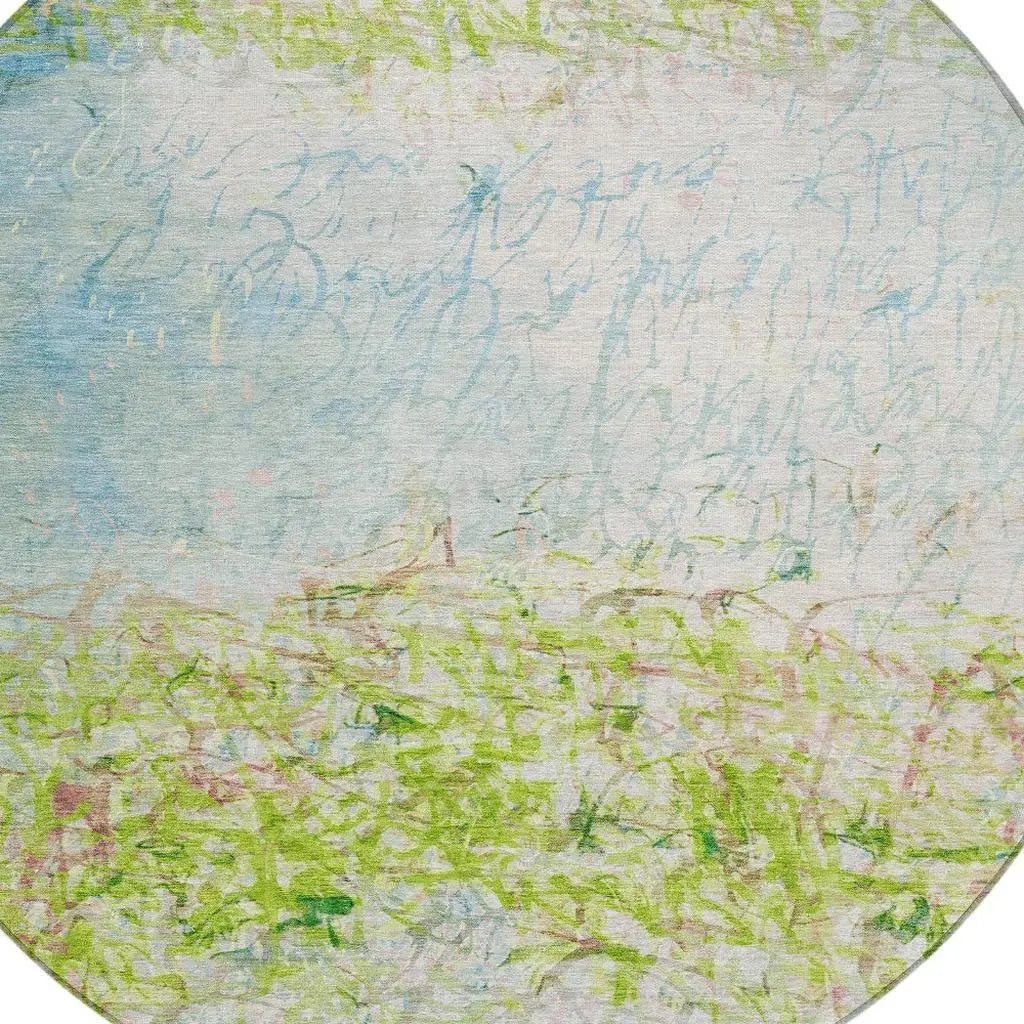 8' Lime Green And Ivory Round Abstract Washable Indoor Outdoor Area Rug Homeroots Outdoor