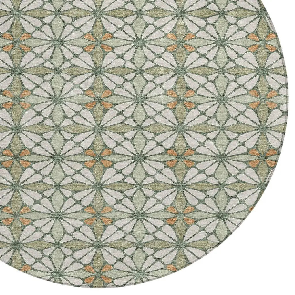 8' Linen And Beige Round Geometric Washable Indoor Outdoor Area Rug Homeroots Outdoor