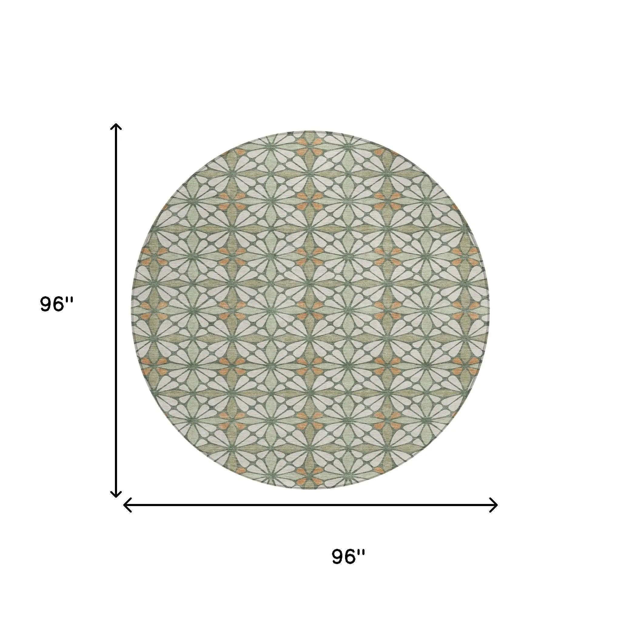 8' Linen And Beige Round Geometric Washable Indoor Outdoor Area Rug Homeroots Outdoor
