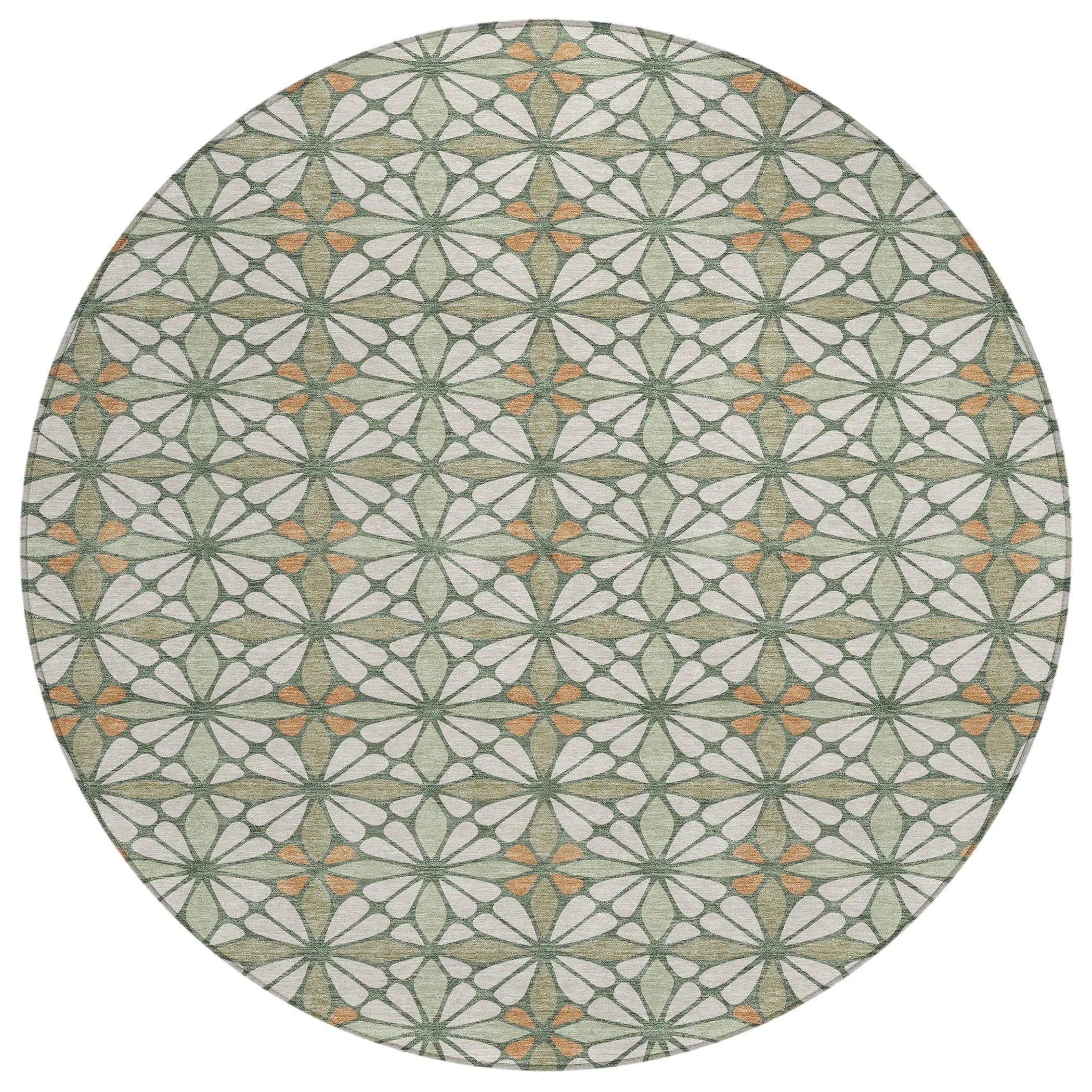 8' Linen And Beige Round Geometric Washable Indoor Outdoor Area Rug Homeroots Outdoor