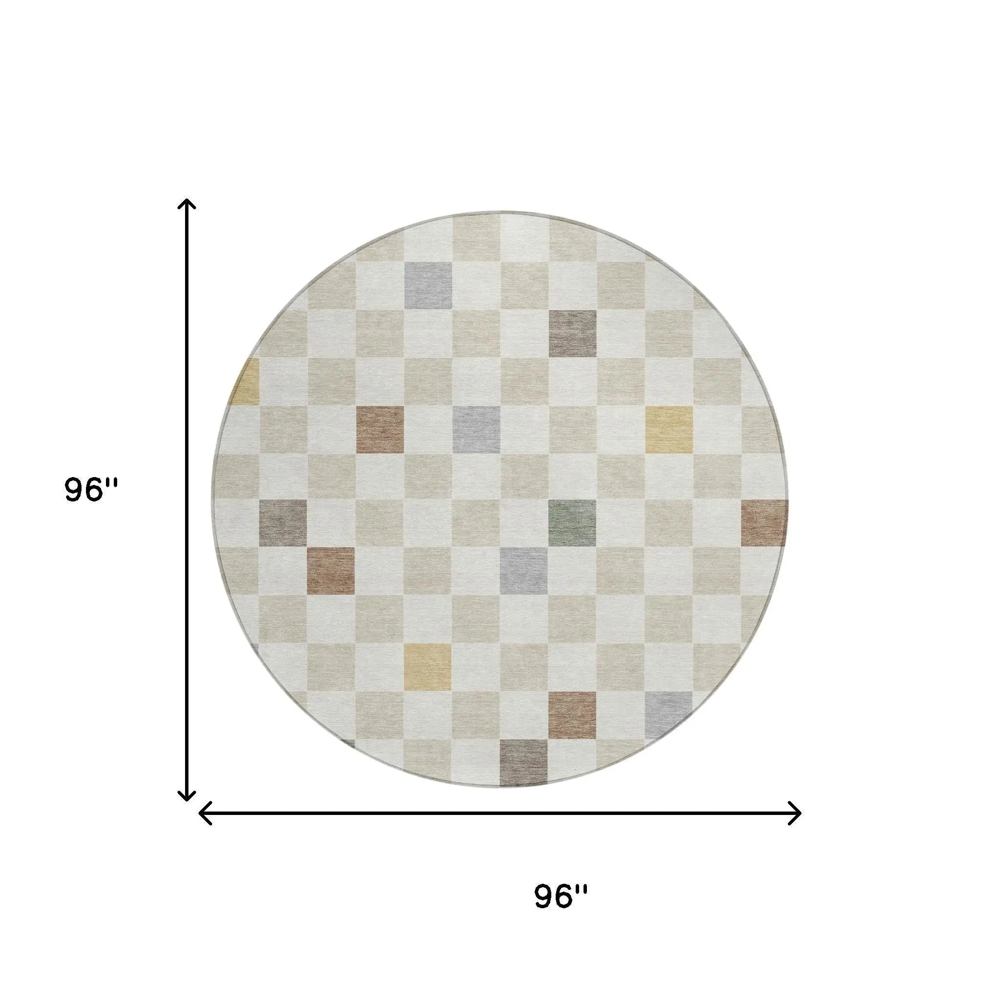 8' Linen And Black Round Geometric Washable Indoor Outdoor Area Rug Homeroots Outdoor
