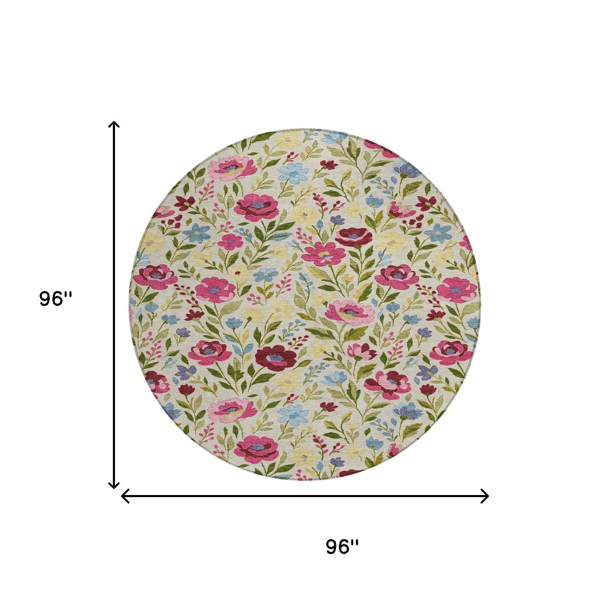 8' Linen And Blush Round Floral Washable Indoor Outdoor Area Rug Homeroots Outdoor