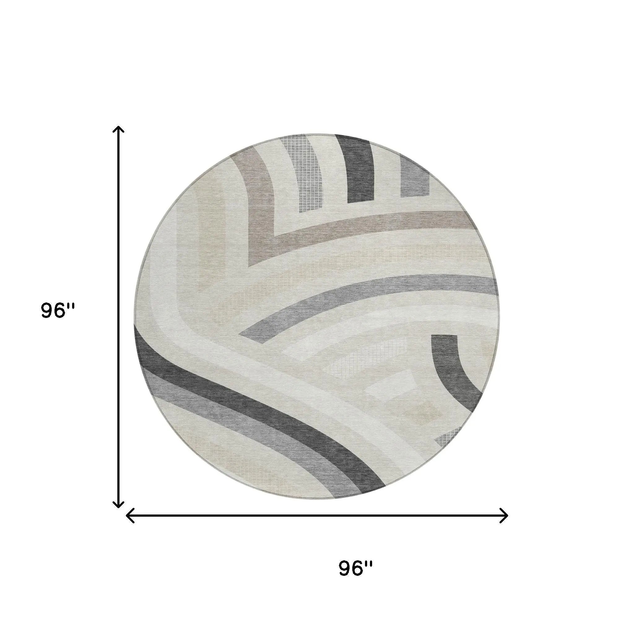 8' Linen And Ivory Round Abstract Washable Indoor Outdoor Area Rug Homeroots Outdoor