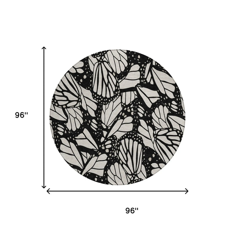 8' Linen And Ivory Round Animal Print Washable Indoor Outdoor Area Rug Homeroots Outdoor