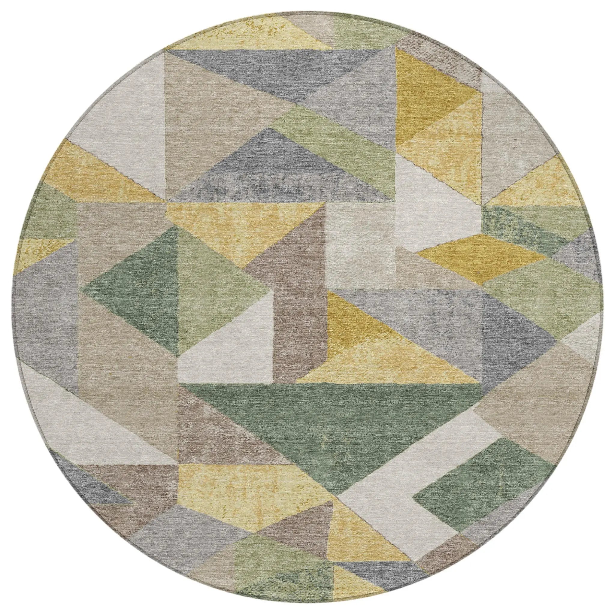 8' Linen And Ivory Round Geometric Washable Indoor Outdoor Area Rug Homeroots Outdoor