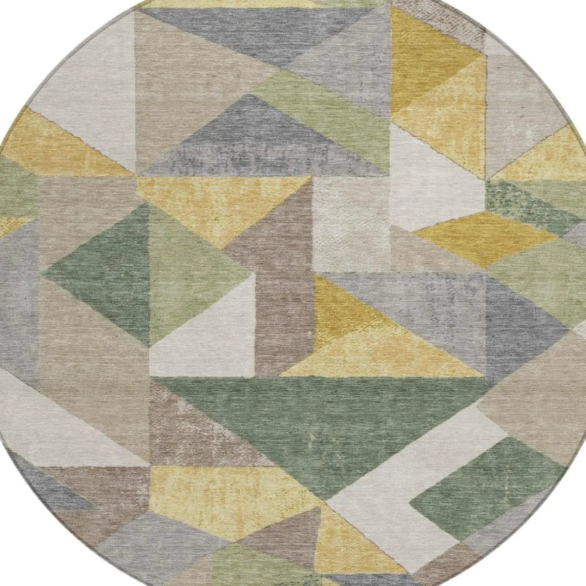 8' Linen And Ivory Round Geometric Washable Indoor Outdoor Area Rug Homeroots Outdoor