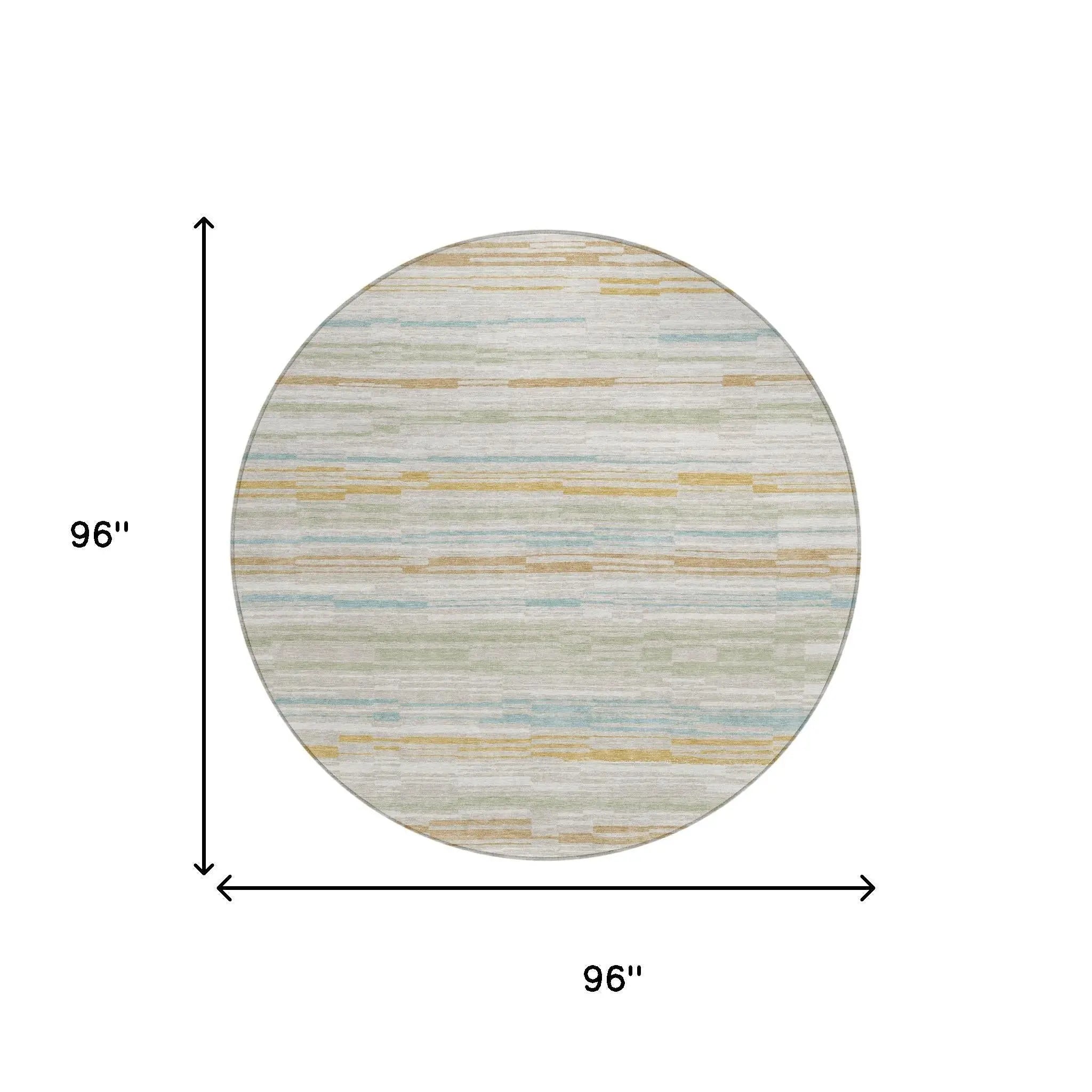8' Linen And Ivory Round Striped Washable Indoor Outdoor Area Rug Homeroots Outdoor